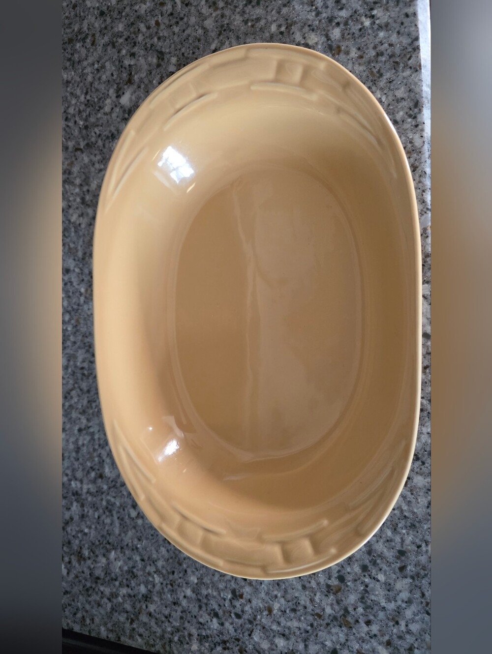 Longaberger Glossed Oval Yellow Ceramic Dish with Embossed Logolong
